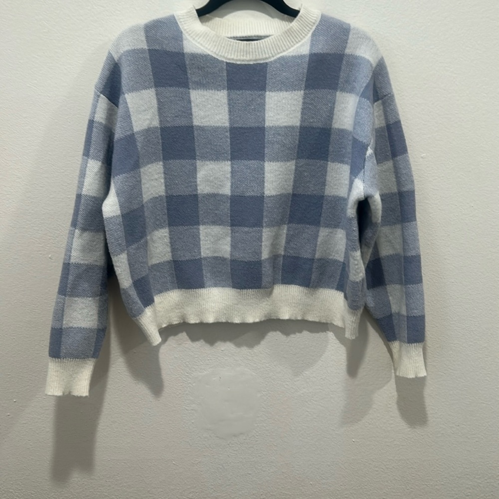 Dazy Gingham Pattern Drop Shoulder Sweater
